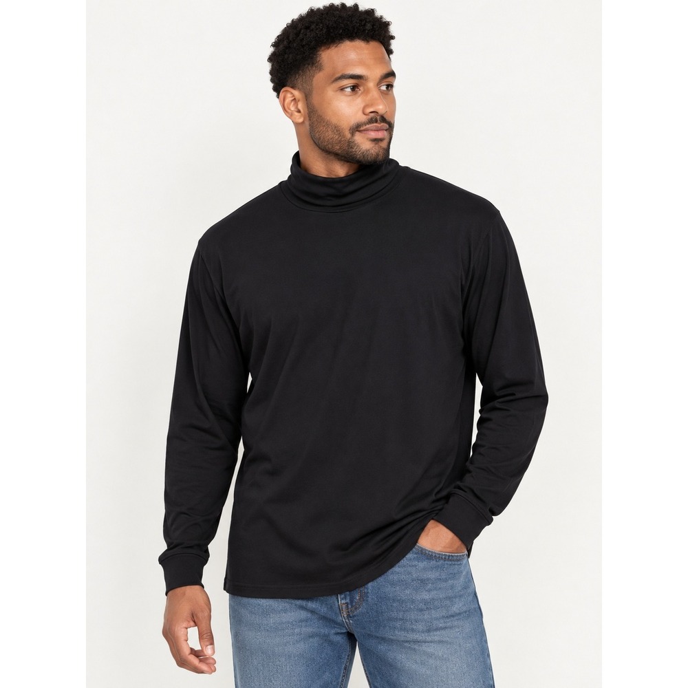 Lands End Super-T Turtleneck Mens XXL Tall Black Cotton Long Sleeve Shirt